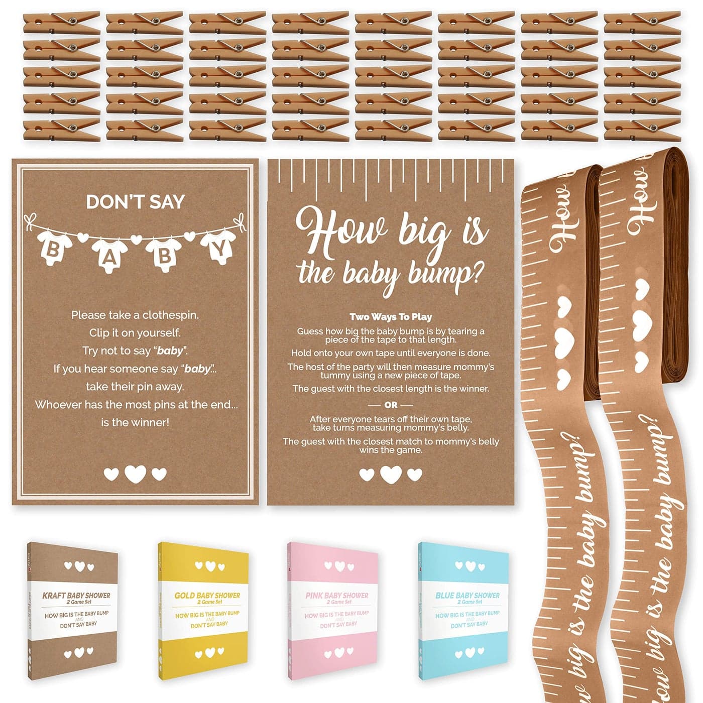 Party Hearty Funny Baby Shower Games for Girl or Boy Set of 2 How Big is The Bump Dont Say Baby Kraft