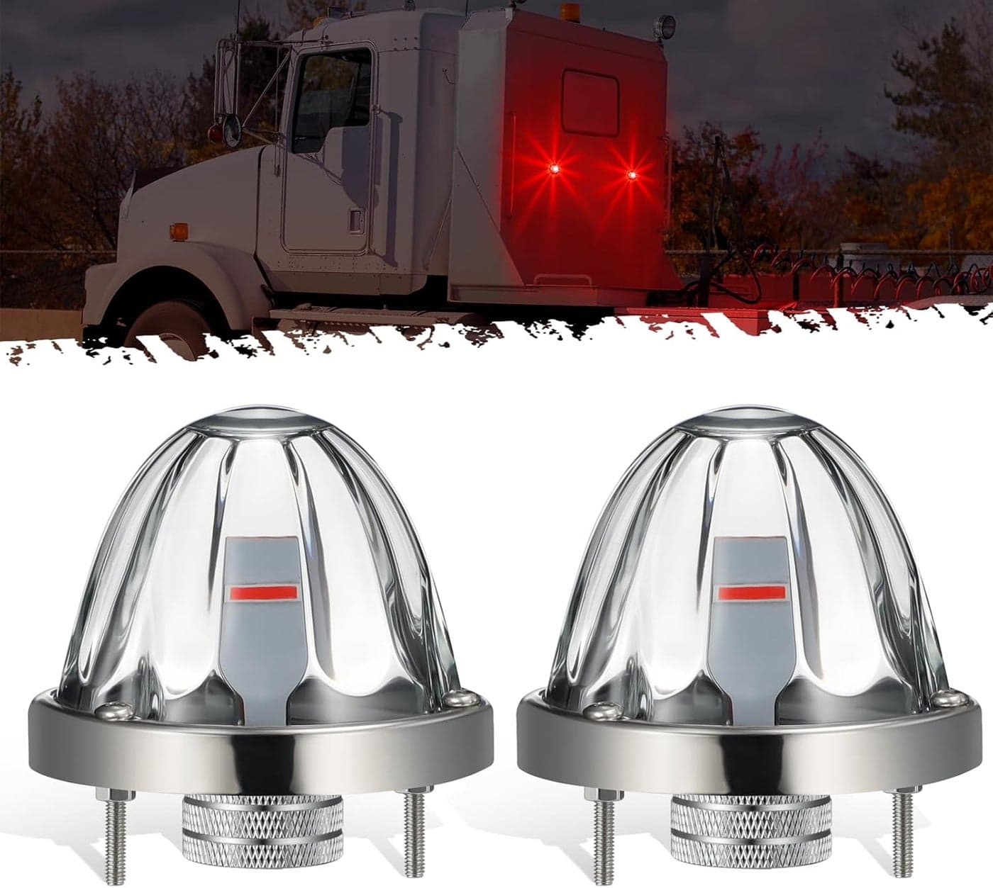 Partsam 2Pcs Glass Watermelon Lights - Clear Lens Red LED Side Marker Turn Signal Lights for Trucks