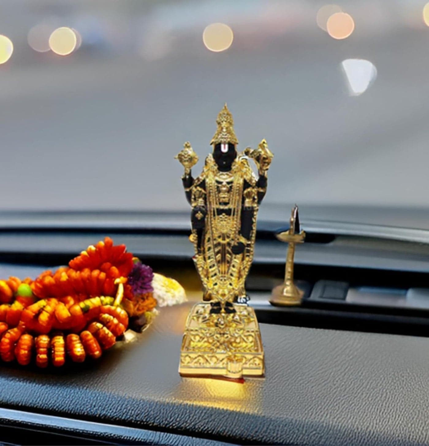 Gold Art India Lord Tirupati Balaji Gold Plated Idol with Black Terracotta Finish Balaji Idol for Car Dashboard Venkateswara Swamy Murti for Home Srinivasa Statue for Mandir 51 Inch