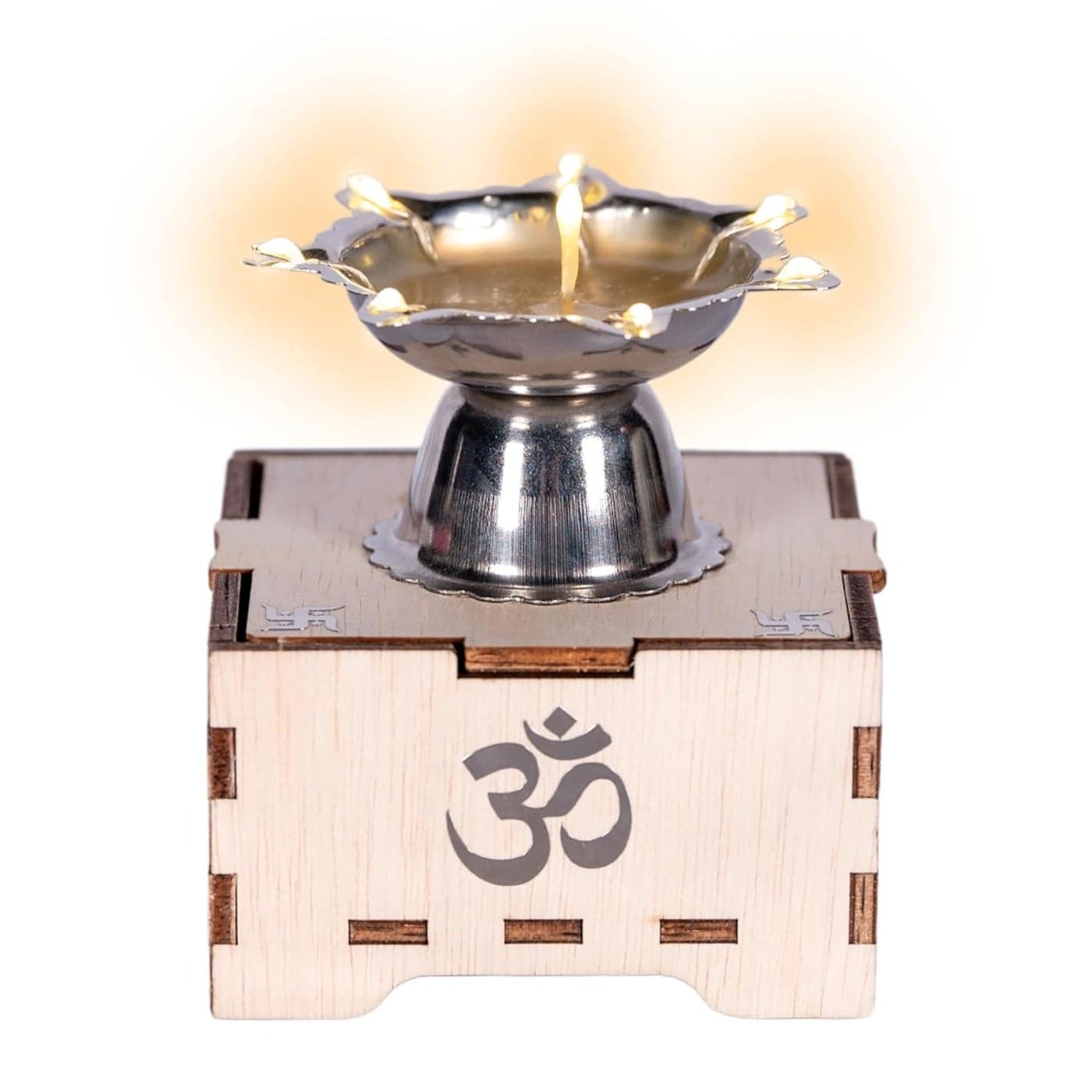 Solarbasket Akhand Solar Diya for PujaTempleHome Decoration 8 BatiVat Battery Operated Light Steel Gifting Diva for PoojaLED Wicks Jyoti Aarti NiranjanDeepak Pack of 1