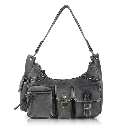 Angel Kiss Hobo Bag for Women Small, Soft Vegan Leather Shoulder Purses and Handbag with Multi-Pocket, Retro Tote Bag Crossbody with Top-Handle and Removable Strap, Black