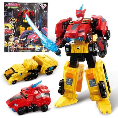 QUANTUM HEROES DINOSTER Transforming Toys 2in1 Transforming Robot Raptor Tron 748inch Action Figure Childrens Robot Toy Cool Transforming Toys for Boys and Girls Age 5 Red and Yellow