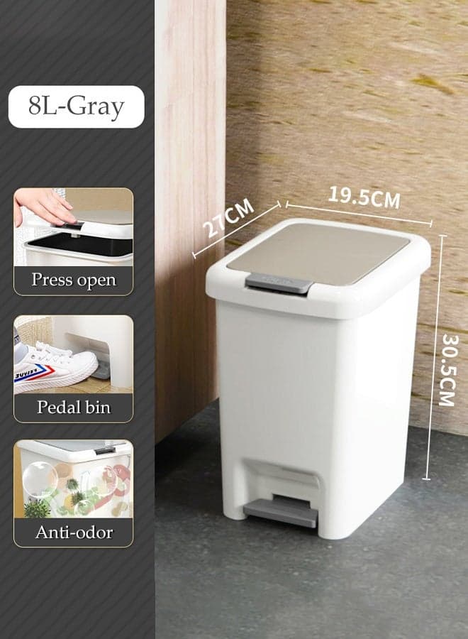 8L Small Trash Can with Pop-Up Lid, Waste Bin, Garbage Pail with Pedal Door Opener, Bathroom & Kitchen Waste Baskets for Bedroom, Office, College (Black)