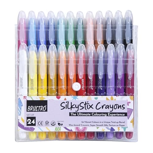 BRUSTRO SilkyStix Crayons - Set of 24 Crayon Set | Vibrant & Playful Colors, Eco-Friendly, Water Soluble,Ideal for Blendable Painting,Graffiti,Coloring, Doodling, Safe for Students, Professional, Kids