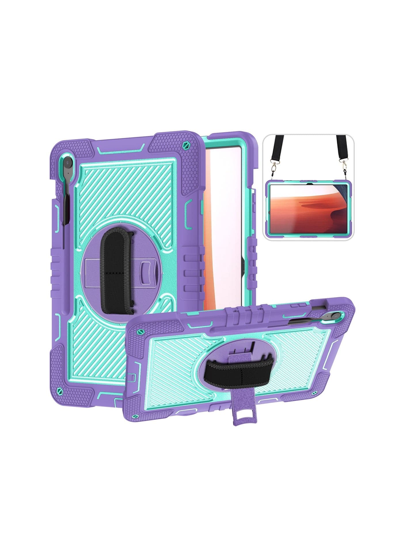 Compatible with Samsung Tab S10 FE+ Rotating Stand Wrist Strap Full-Coverage Shockproof Case Precisely Fits S Pen Storage Portable Protection