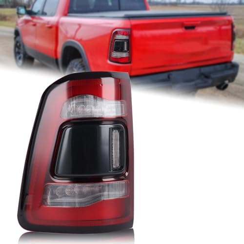 Duolctrams Black Trim LED Type Tail Light Rear Lamp Without Blind Spot Assembly Compatible with 20192023 Ram 1500 Left Driver Side 55112993AD 55112993AB 55112993AC CH2800216