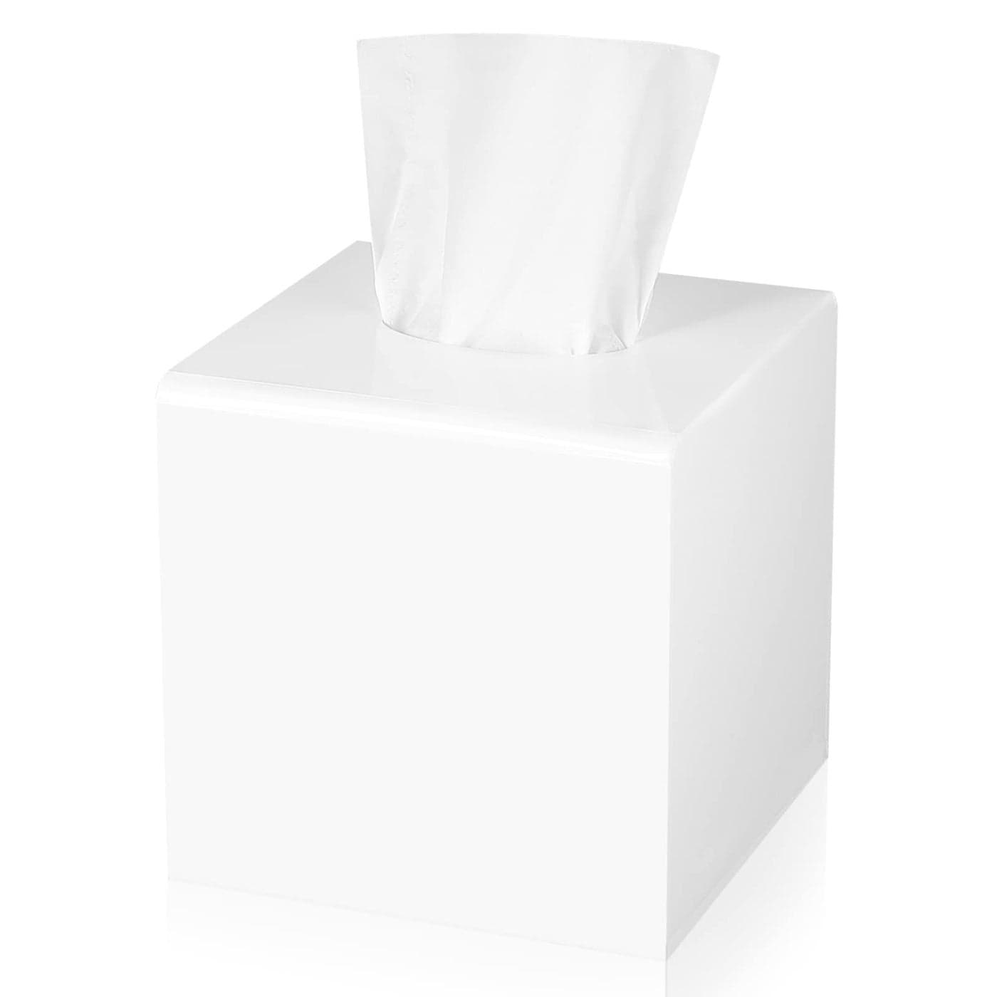 Kamehame Tissue Box Cover Square Acrylic Tissue Holder 525x525x55 Inch White Dryer Sheet Holder Container Tissue Dispenser for Home Bathroom Kitchen and Office