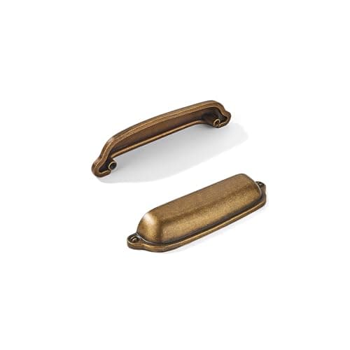 khtumeware 10 Pack Antique Brass Cup Pulls 212 Inch Center to Center Cabinet Drawer Handles for Kitchen Hardware