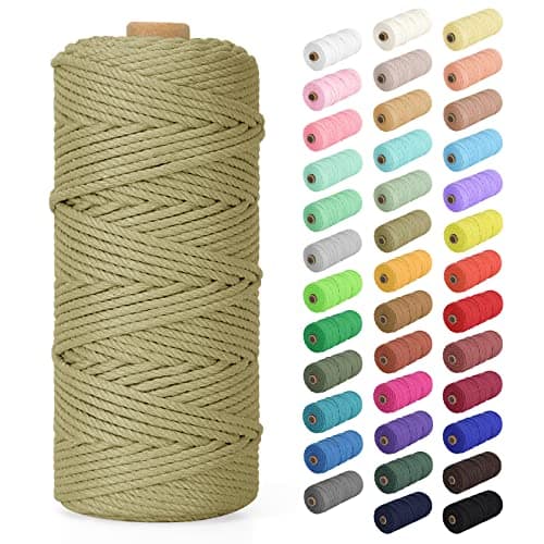 Macrame Cord 3mm x 109Yards 328Feet Natural Cotton Macrame Rope 4 Strands Twisted Macrame Cotton Cord for Wall Hanging Plant Hangers Crafts Gift Wrapping and Wedding Decorations Khaki