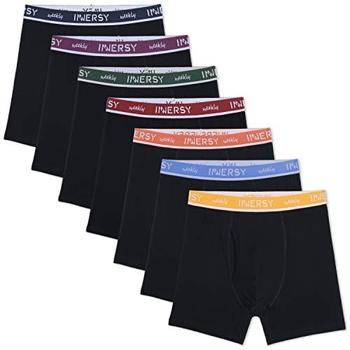 INNERSY Men's Cotton Underwear 7-Pack Colorful Boxer Briefs with Fly for a Week(Weekly Black,Medium)