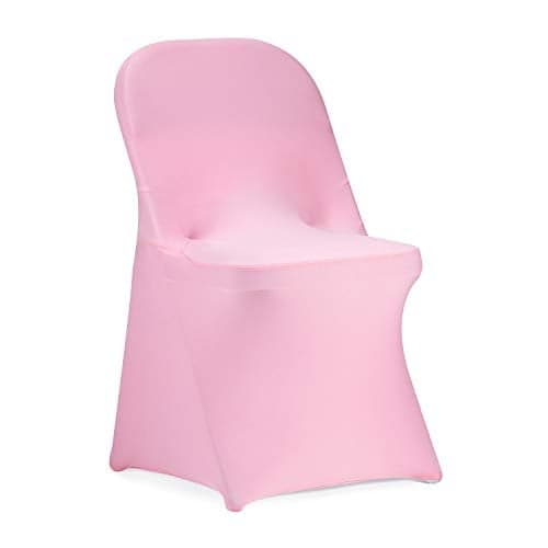 Peomeise Stretch Spandex Folding Chair Cover for Wedding Party Dining Banquet Event (Pink,12pcs)