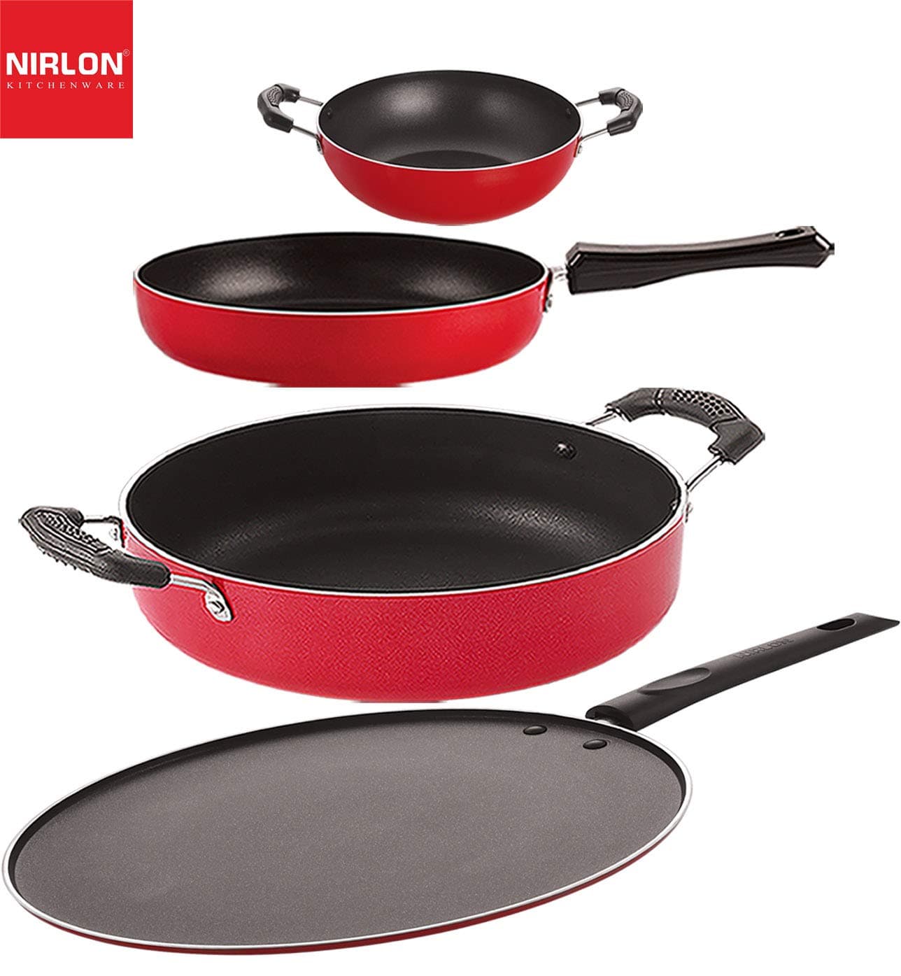 Nirlon Non-Toxic Oil Free Non Stick Cookware Essential Gift Set of 4 Pieces with Bakelite Handle (FP11_KD10_ST12_CS24)
