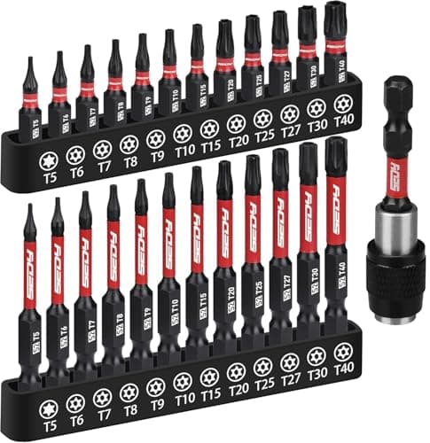 25-Piece Torx Bit Set, 1''&2.5'' Security Tamper Proof Torx Impact Screwdriver Bits, T5-T40 CNC Machined Magnetic Tips, S2 Steel Star Bit, High Torque Strength Precision Tools with Storage Box