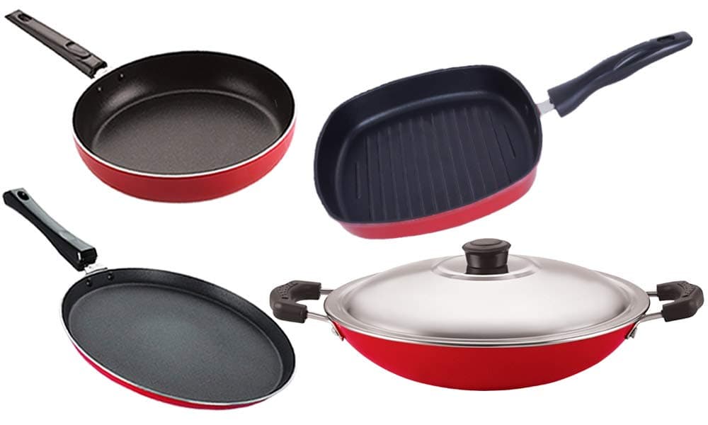 Nirlon Non Stick Kitchenware Cooking Utencil Combo Gift Set of 4 Pieces (2.6mm_FT11_AC_GP(22.5)_FP12)