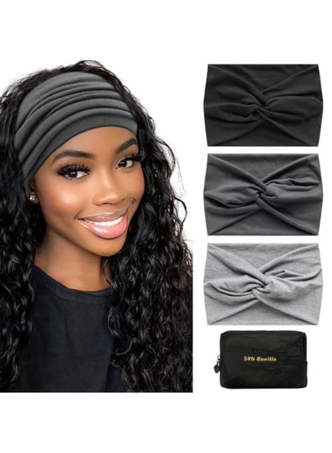 SN Remille Wide Headbands for Women Large Hairband Elastic NonSlip Headband Twist Knotted Accessories Yoga Workout Vintage Hair 3 Pack Colour9