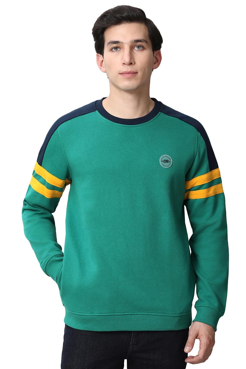 Men Green Patterned Crew Neck Sweatshirt