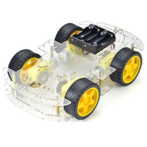 Robocraze DIY 4-Wheel Drive Robot Smart Car Chassis Kits with Speed Encoder for RC Car | 4WD Double Layer DIY Smart Car Plastic Chassis Kit (Longer Version)