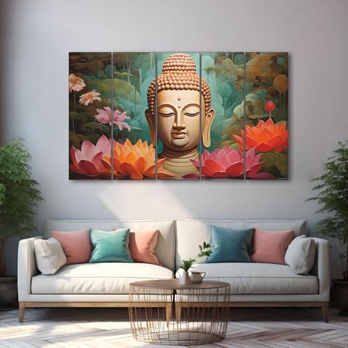 The Castle Decor Lord Buddha Wall Painting for Living Room Big Size - Meditating Gautam Buddha Painting Wall Decor Peaceful Art for Bedroom, Office, Hotels & Gifting - Wooden Framed (27x48 inch)