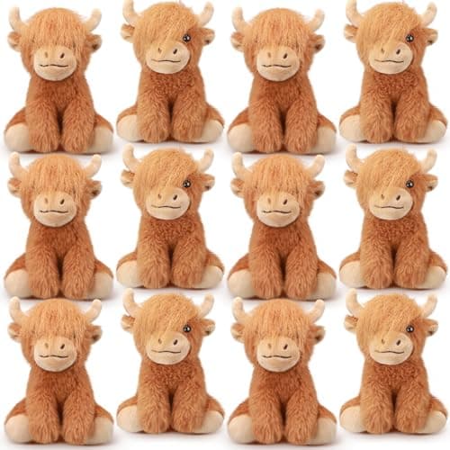 Blueweenly 12 Pcs Stuffed Animal Stuffed Plush Toys 6 inch Realistic Soft Decor Doll for Stress Relief Boys Girls Birthday Favors Gifts Forest Party Decor Highland Cows