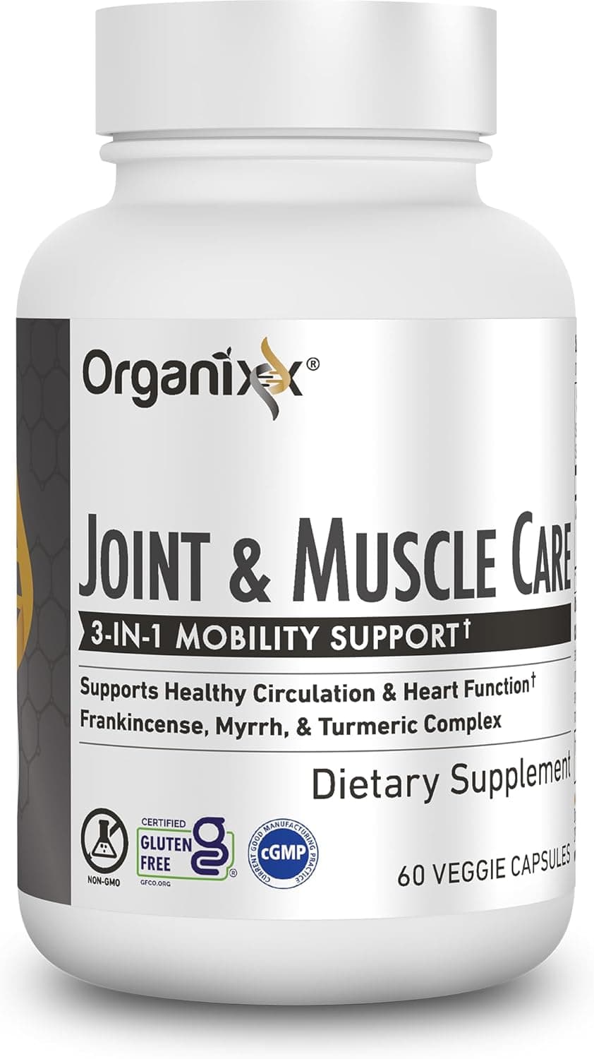 Organixx Joint Muscle Care Organic Turmeric Supplement 3in1 Frankincense Turmeric and Myrrh Joint Health Joint Support Supplement Body Care Capsules Supports Swelling Tension 60 Capsules