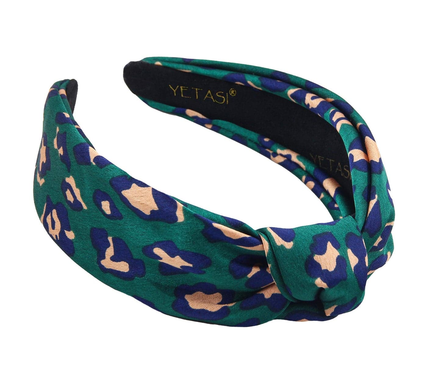 YETASI Leopard Satin Headbands for Women Designer Head bands for Womens Hair are Chic Green Knotted Headband for Women is a Fashion Top Knot Cheetah Head band
