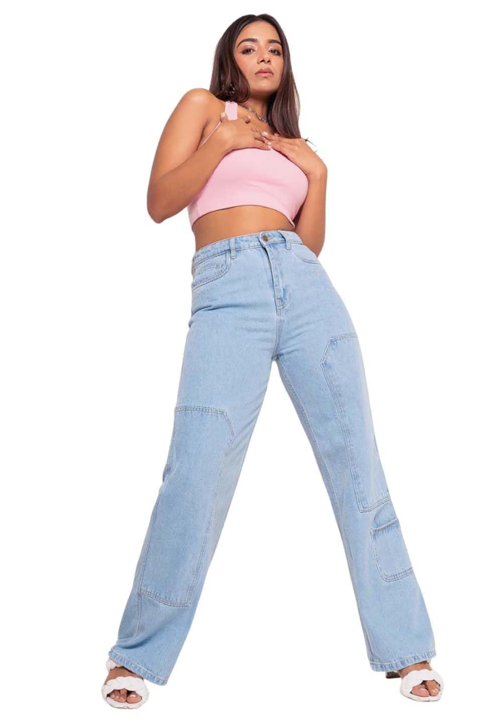 KOTTY Women's Breathable Elizabeth Blue Straight Jeans(Blue,L)-FFKTTWOMENSJEANS121L