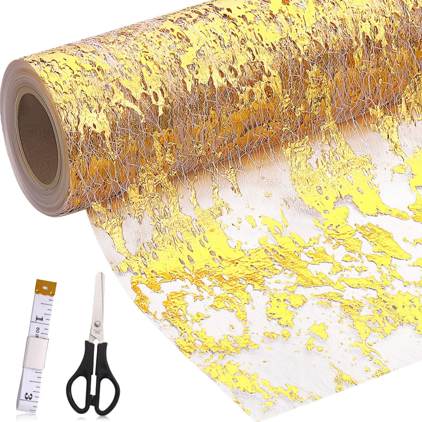 Metallic Gold Thin Table Runner with Scissors and Soft Ruler Glitter Decor Gold Fabric Sequin Table Runners for Wedding Birthday Party Decoration11 Inch x 33 Feet