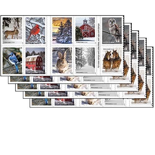 Winter Scenes Forever Postage Stamps 5 Books of 20 First Class United States Postal Celebrations Wedding Celebration Anniversary 100 Stamps