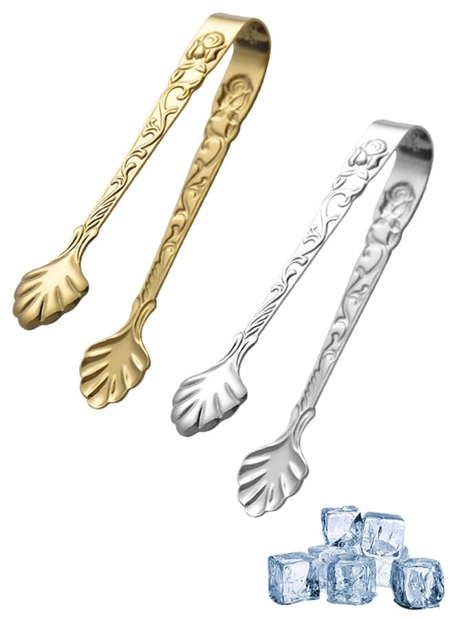 1 Pack 2 Pcs Silver/Gold 4inch Rose U-Shaped Stainless Steel Thickened Mini Sugar Tongs, Ice & Serving Tongs, for Appetizers, Desserts, Salad, Grilling, Tea Party & Coffee