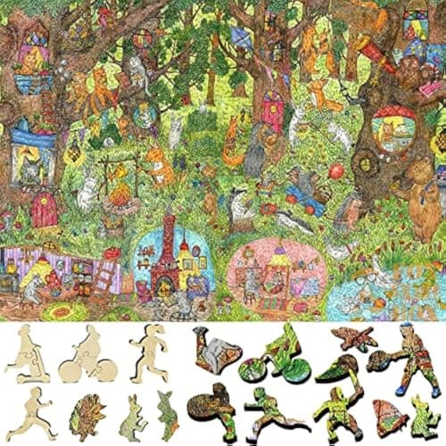 Wooden Puzzle for Adults with Uniquely Shaped Pieces Made in USA by FoxSmartBox 505 Pieces Fairy Forest Summer