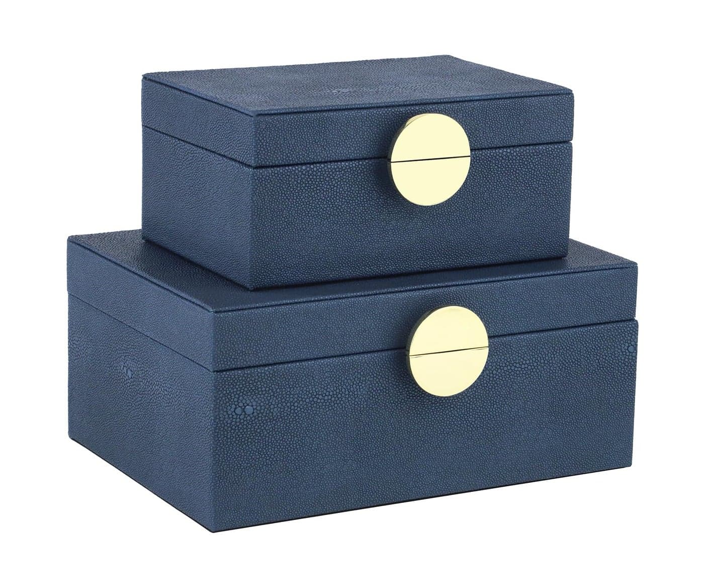 HofferRuffer Faux Leather Jewelry Boxes, Decorative Boxes Storage Accessory Organizer with Gold Hardware Decor, Classic Vegan Leather Set of 2 Pieces (Navy Blue)