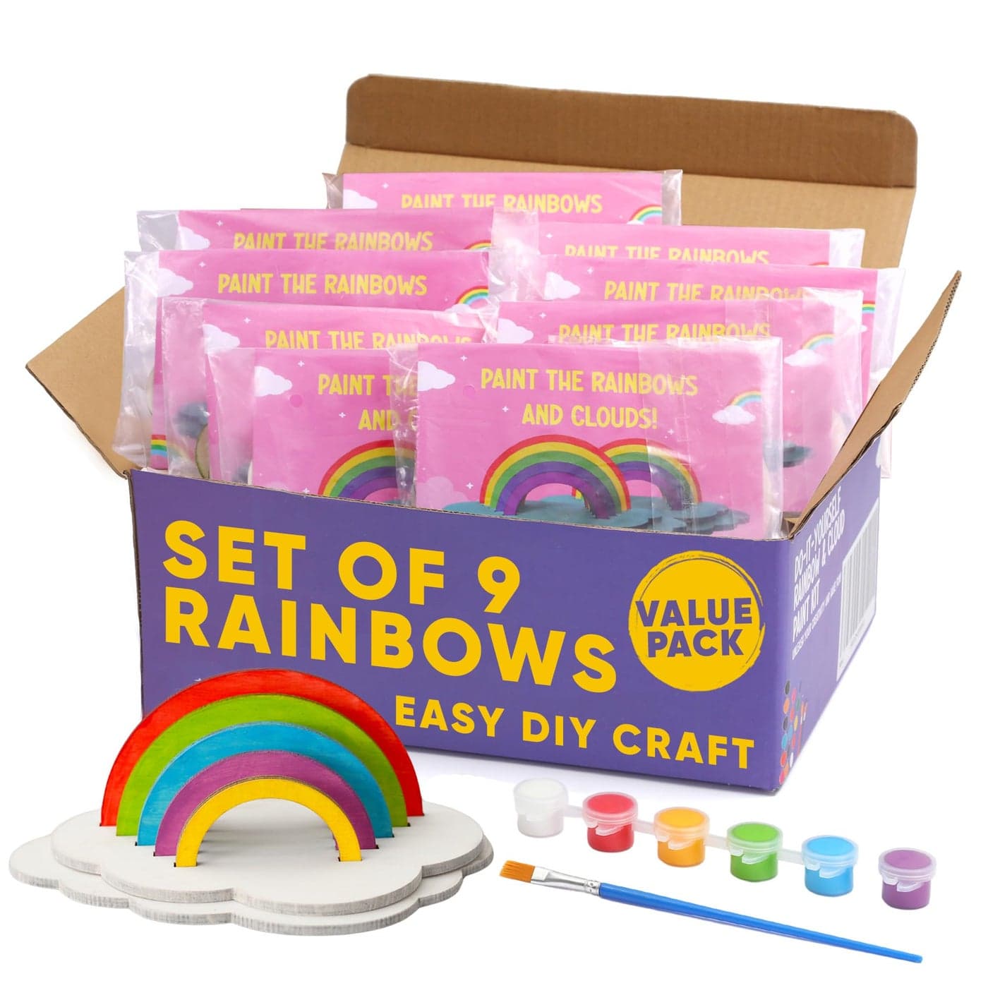 CRAFTY HAPPITOYS Rainbow Painting Set for Kids 9 Pcs - Bulk Stockings & Birthday Goodie Bag Stuffer - Kids Party Favors Toy Return Gifts - Pinata Stuffers - Classroom Treasure Box Carnival Prizes