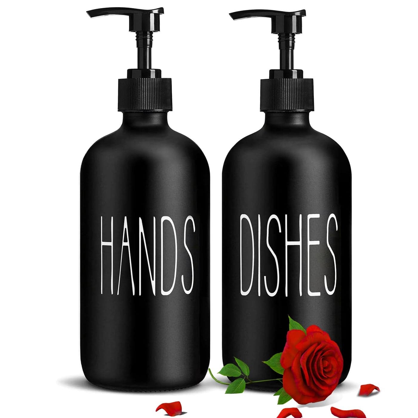 COHOSEGE Glass Soap Dispenser Set 2 PackContains Hand and Dish Soap DispenserPremium 16 Oz Black Kitchen Soap Dispenser Set for Kitchen Sink and Farmhouse Decor