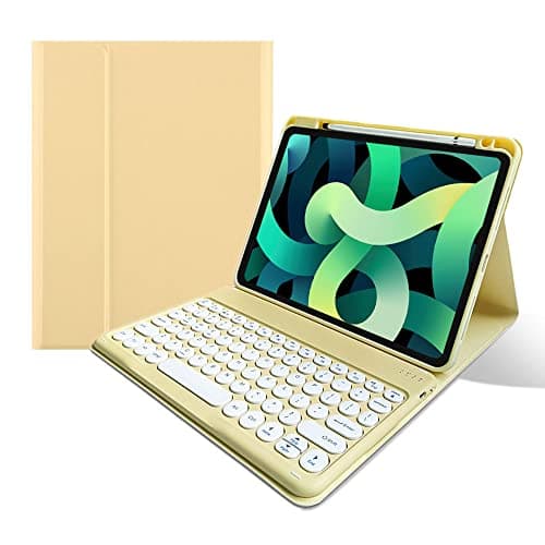 kaitesi Keyboard Case for iPad A16 11th Gen 11 inch 2025, iPad 10th Generation 10.9 inch 2022, Magnetic Detachable Bluetooth Round Key Color Keyboard Cover (Yellow)