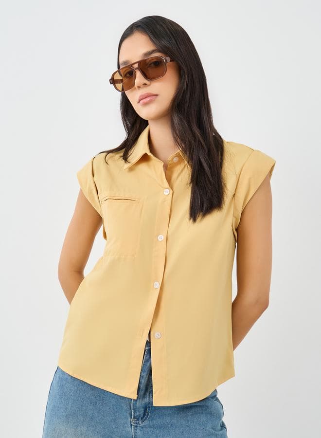 Styli Women Yellow Plain Collared Shirt — L