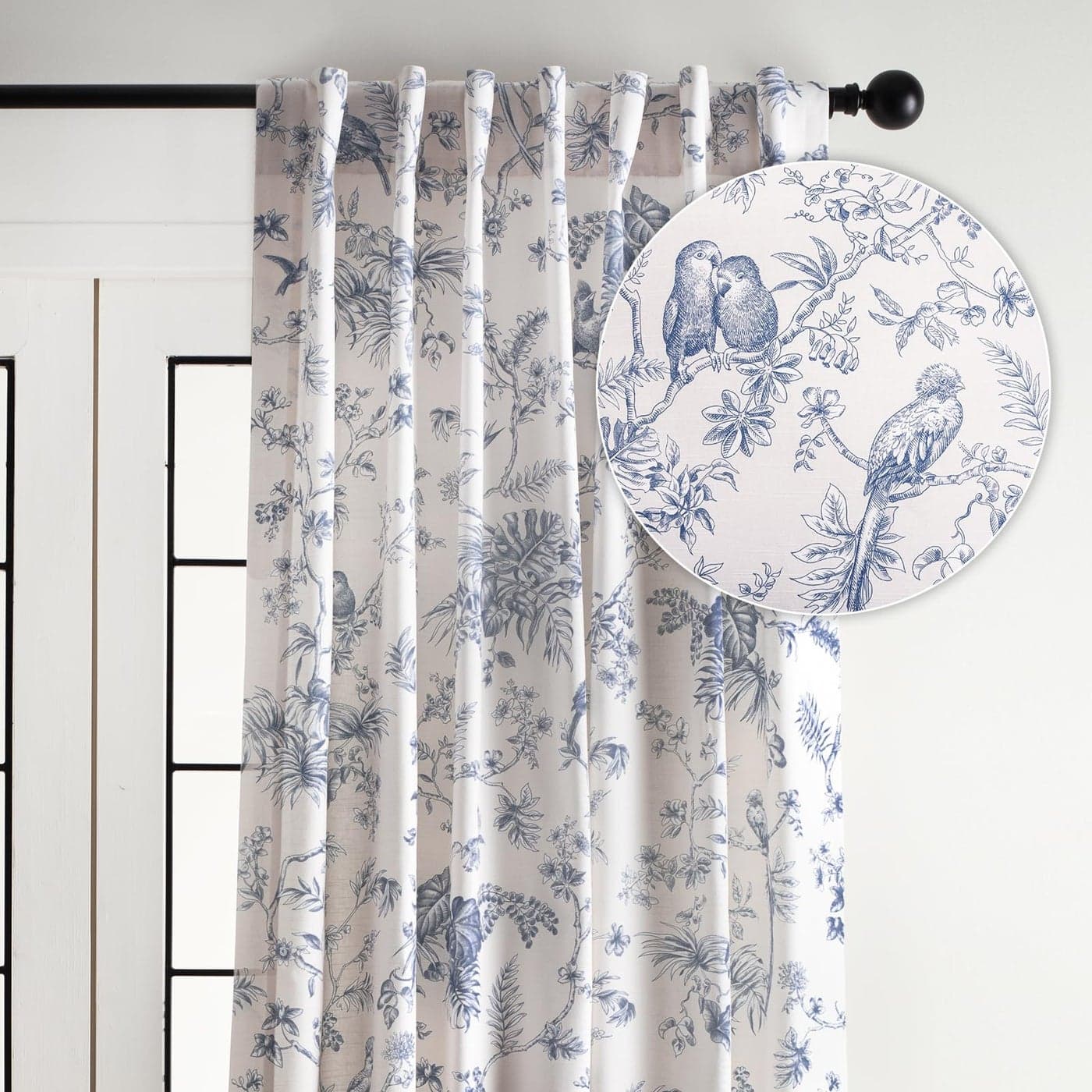 Maison dHermine Curtains for Living Room 100 Cotton 84 inch Length One Panel Light Filtering Toile Curtains for Bedroom Windows with Rod and Loop Pockets Drapes Jouy Paradise Blue 50 W x 84 L
