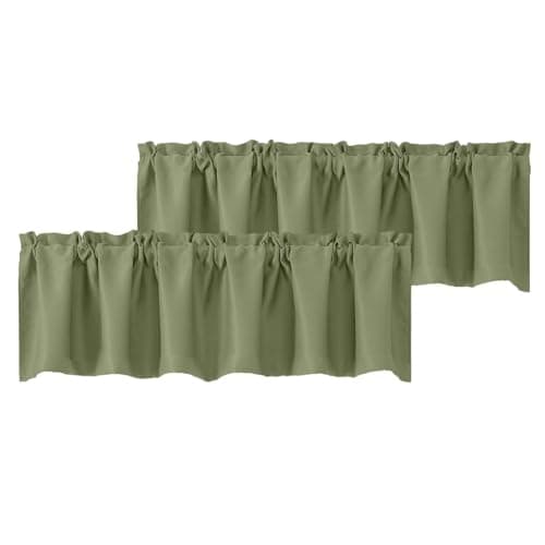 Chyhomenyc Sage Green Valances for Window, Room Darkening Short Curtains for Kitchen Bedroom Living Room, Rod Pocket Top Small Window Treatment Valance RV Bunk Panels, 60" Wx18 L, 2 Pieces