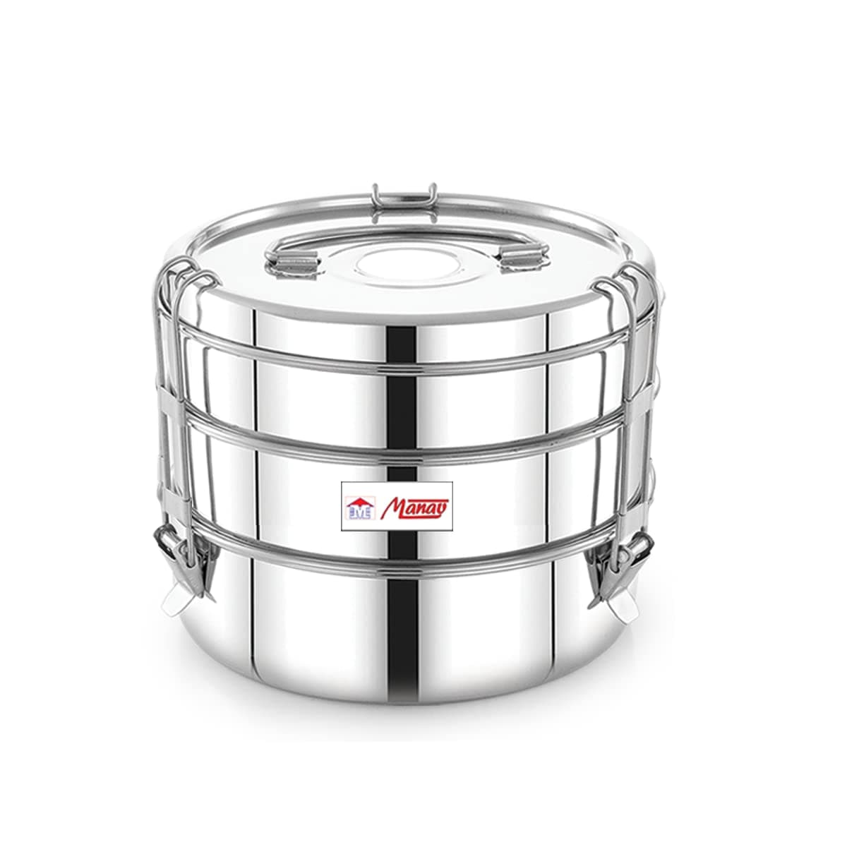 FUTENSILS Manav Stainless Steel Tiffin Box Clip Model3TierSize 11X3Lunch Kit Can be Used for Office Travelling Gifting and PicnicCapacity4500mlDia7 Inch Weight 077Kg A Product