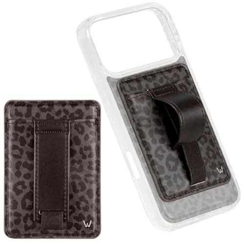 Walli Compatible Magnetic Phone Wallet for iPhone Slim Card Holder with Kickstand Finger Strap Cute and Functional Accessory for Magnetic Case Shadow Leopard