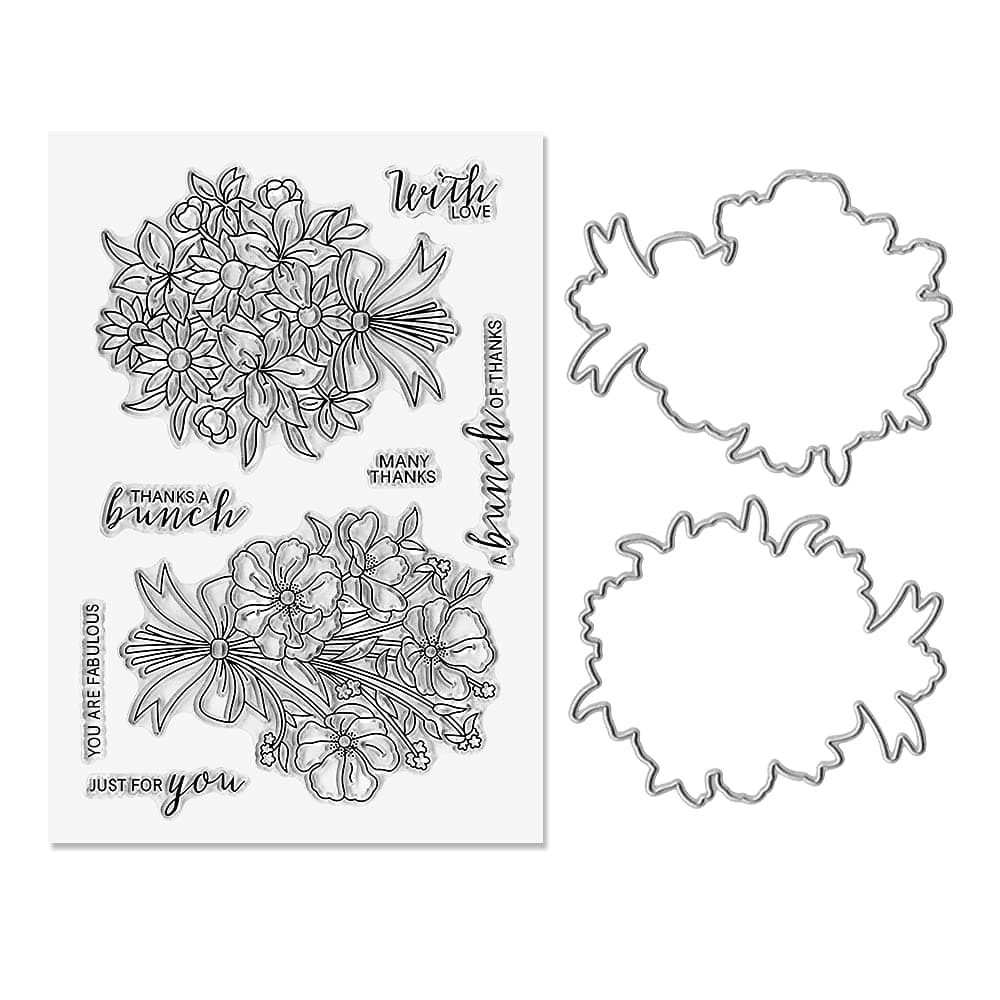 Hying Fall Flowers Clear Stamps and Dies for Card Making and Photo Album Decorations Blessing Sentence Words Rubber Stamps Thanksgiving Flowers Cutting Die Seal for DIY Scrapbooking