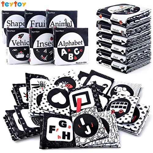 teytoy My First Soft Book, 6 PCS Nontoxic Fabric Cloth Activity Crinkle Black and White Books for Infants Boys and Girls Early Educational Toys Perfect for Baby Shower