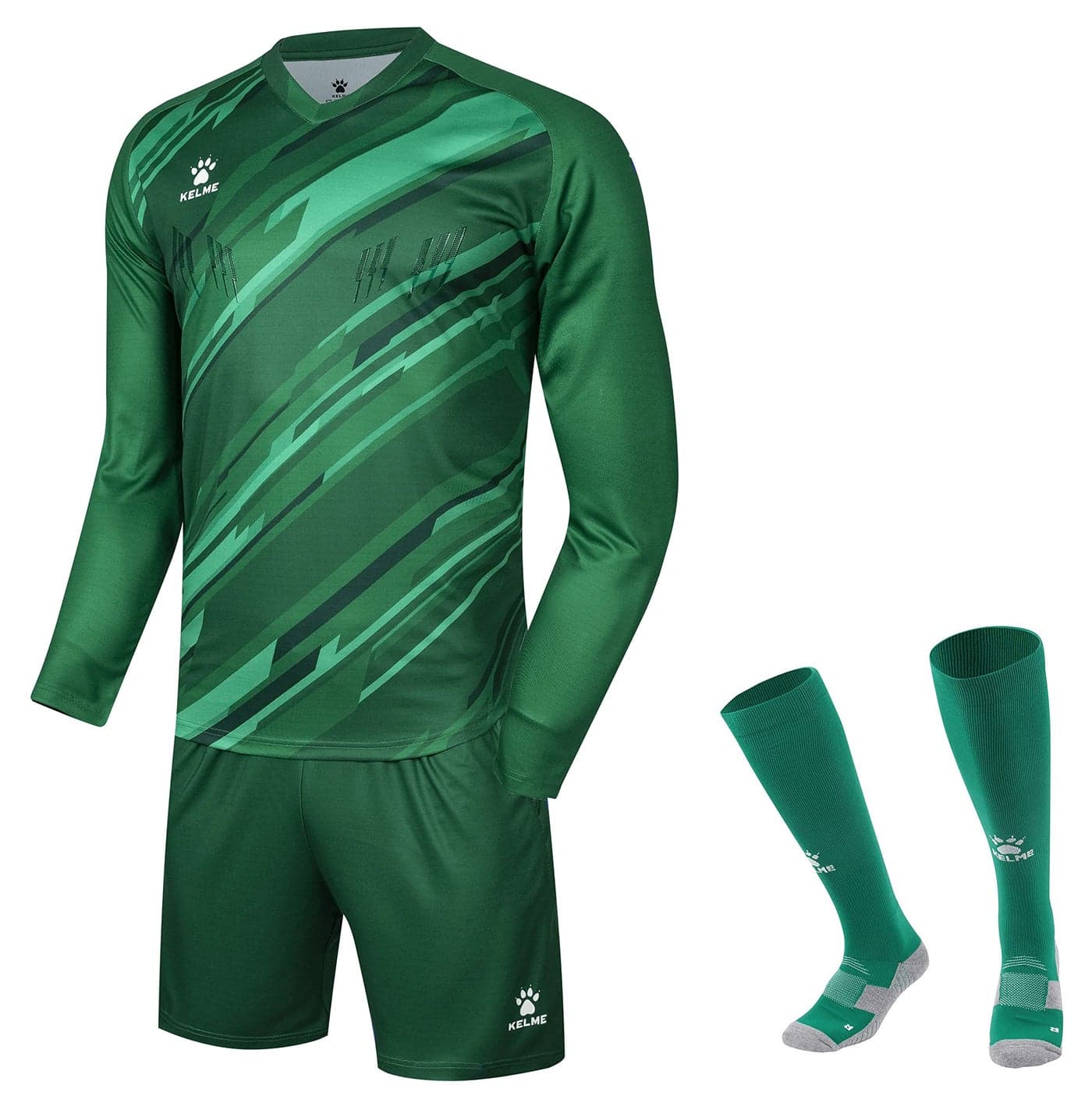 KELME Soccer Goalkeeper Jersey Pro Set Uniform - Padded Goalkeeper Shirt Shorts Socks - Men's Goalie Jersey Adults Kids (Green, Kids 10)