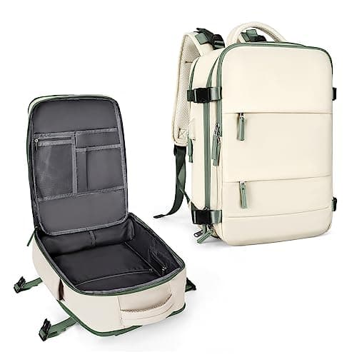 coowoz Large Travel Backpack for Women Men,Carry On Backpack Flight Approved,Hiking Backpack Outdoor Rucksack Casual Daypack Fit 15.6 Inch Laptop Shoes Compartment White Green L