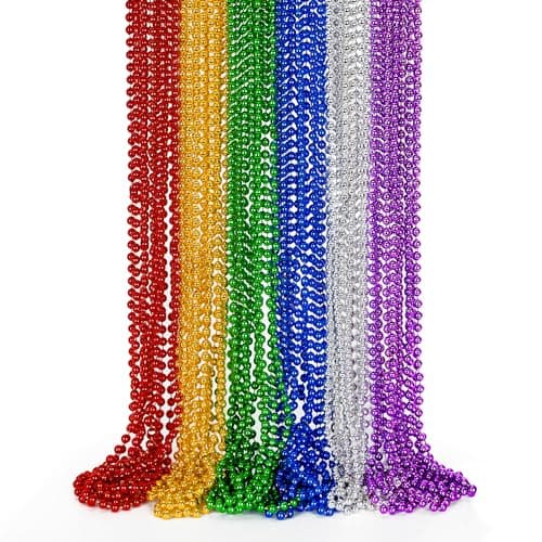 Mardi Gras Beads 24PCS Metallic Colorful Bead Necklace Party Favors 6 Kinds of 33 Beaded Necklace Costume Women Men Stuff Festival Parade Throw Accessories for Wedding Birthday Celebrations