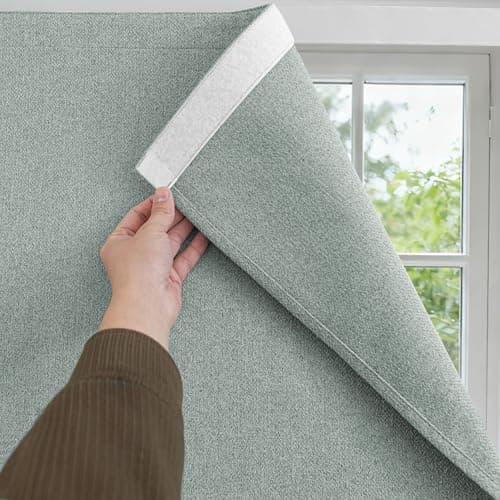 Foxdecor Adhesive Blackout Curtains for Bedroom Living Room 36 Inches Long, No Drill Window Blinds, Thermal Insulated & UV Protection, Light Blocking Drapes 1 Panel. (Sage Green, 35" W x 36" L)