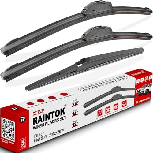 RAINTOK Windshield Wiper Blades Replacement for 2012-2019 Fiat 500 Original Factory Quality Front Rear Wipers Blade Set for My Car - 24" 14" 12" (Pack of 3)