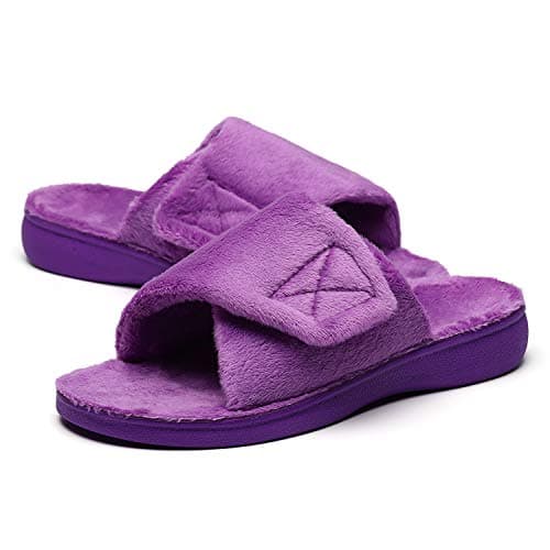 SOLLBEAM Women's Plantar Fasciitis Fuzzy House Orthopedic Adjustable Slippers With Arch Support Orthotic Heel Cup Sandals For Ladies