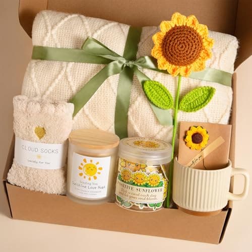 Aeenr Birthday Gifts for Women Sending Sunshine Sunflower Self Care Get Well Soon Gift Baskets WBlanket Unique Thinking of You GIFS for Mom Sister Her Friends Wife Grandma Valentines Mothers Day