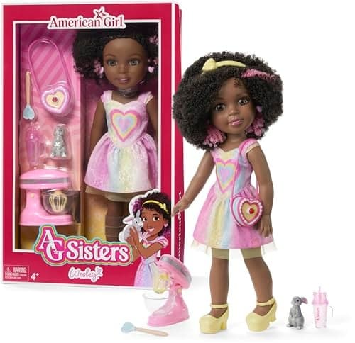 American Girl AG Sisters Wesley Doll Brown Eyes Short Curly DarkBrown Hair with Pink Highlights 145 Age 4