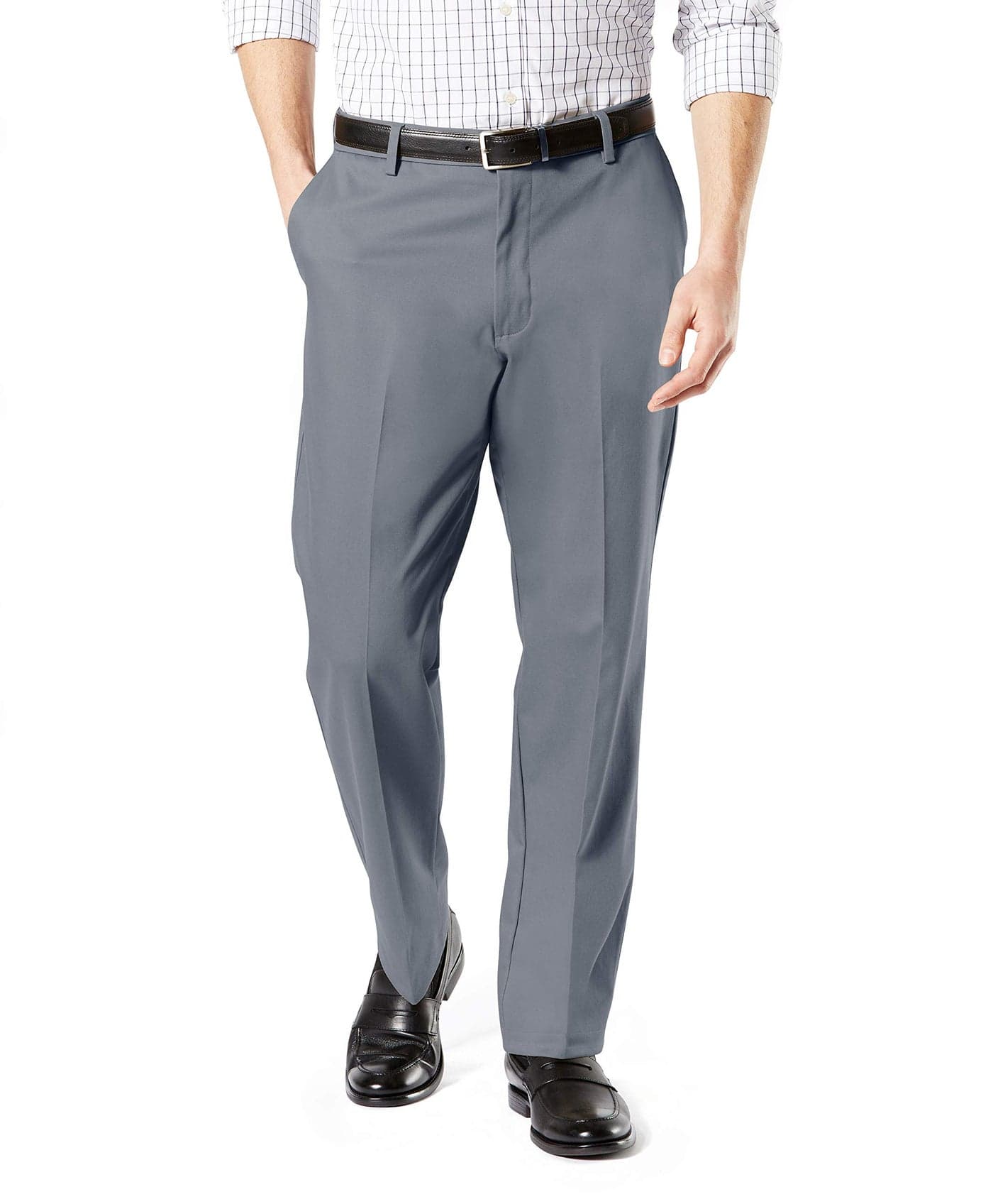Dockers Men's Classic Fit Signature Khaki Lux Cotton Stretch Pants (Regular and Big & Tall), Burma Grey, 34W x 29L